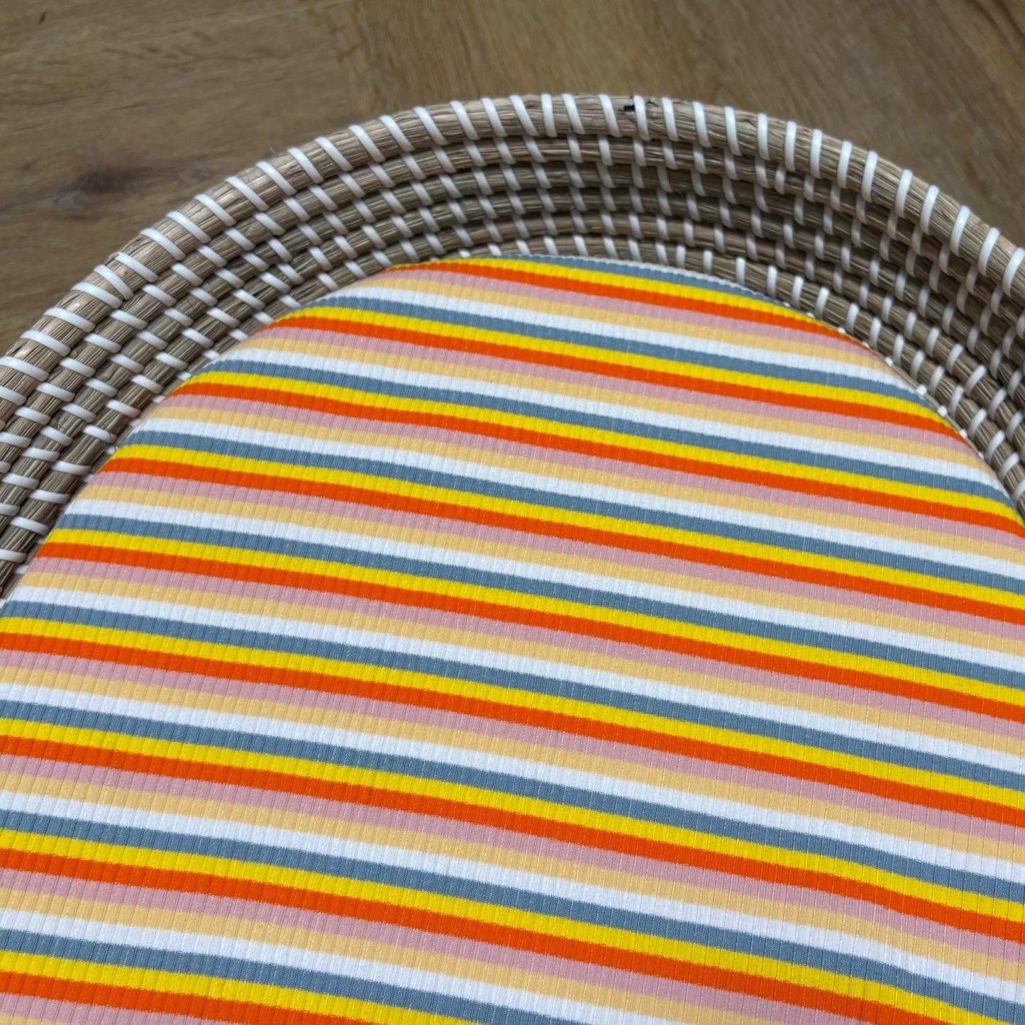 Hoeslaken verschoonmand/kinderwagen - strepen - rib - oranje/blauw