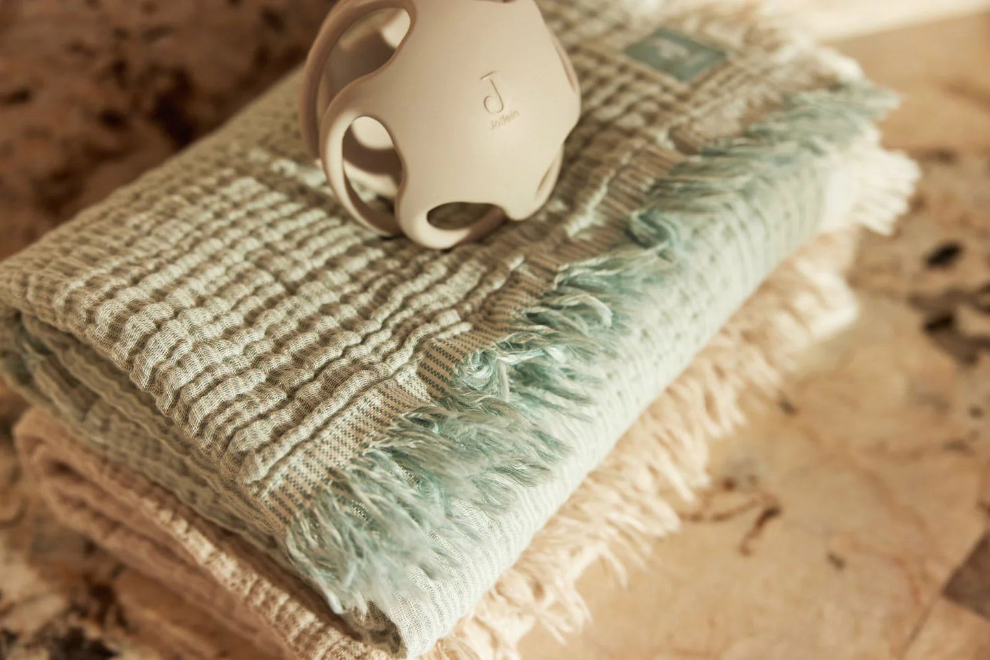 Wiegdeken - Fringe - GOTS - Zacht groen - 75x100
