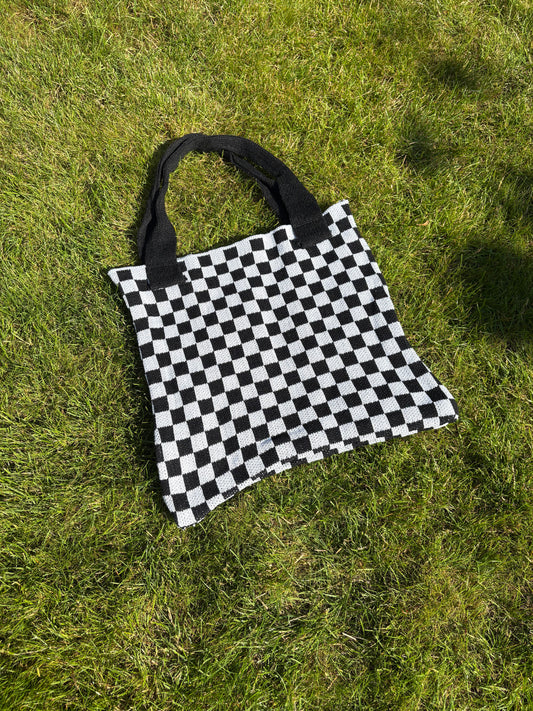 Mom Bag Gebreid Geblokt - Zwart & Wit