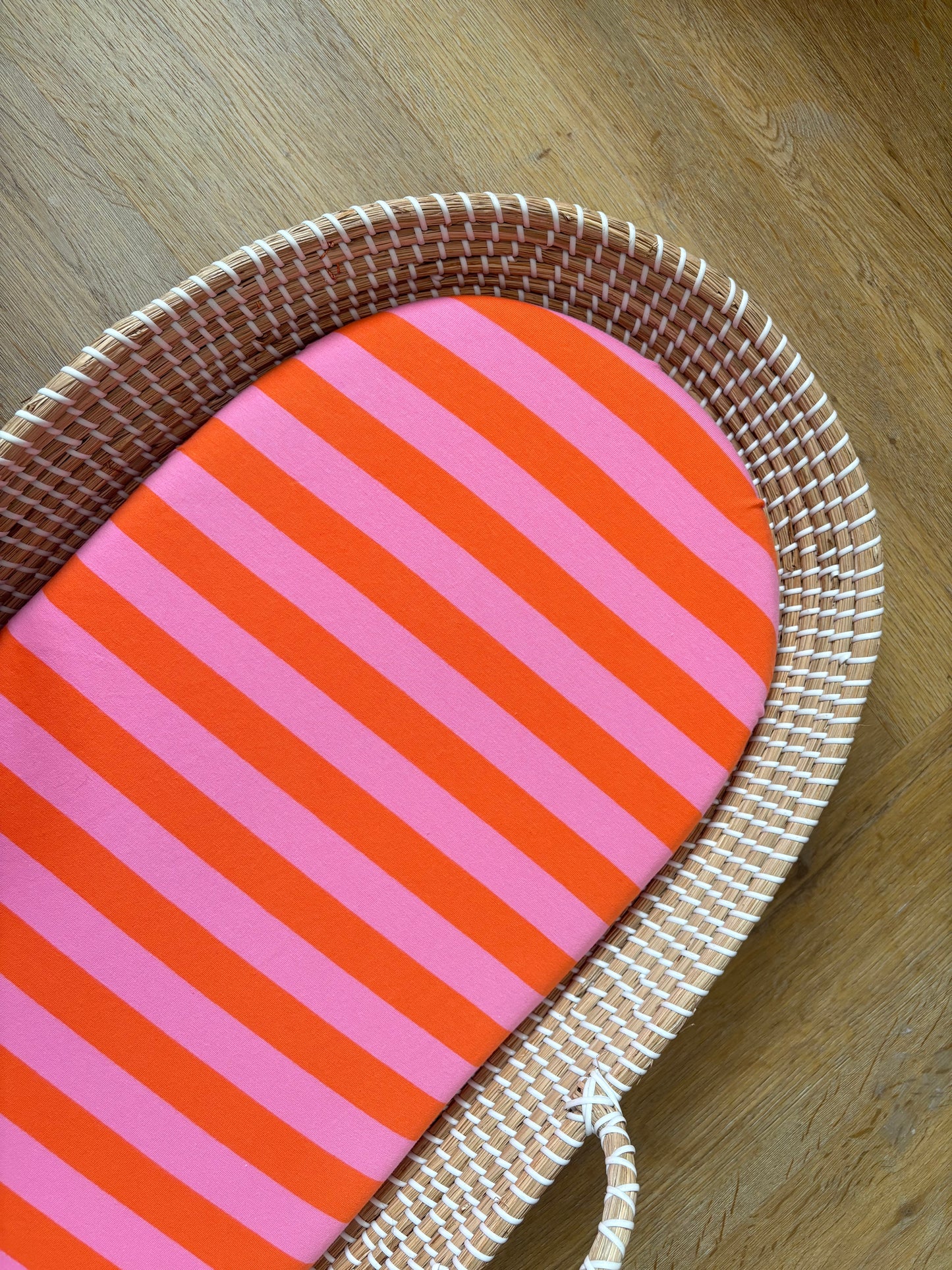 Hoeslaken verschoonmand/kinderwagen - strepen - mandarijn/babyroze