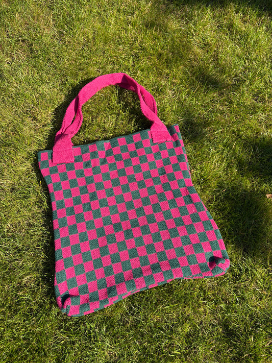 Mom Bag Gebreid Geblokt - Roze & Groen