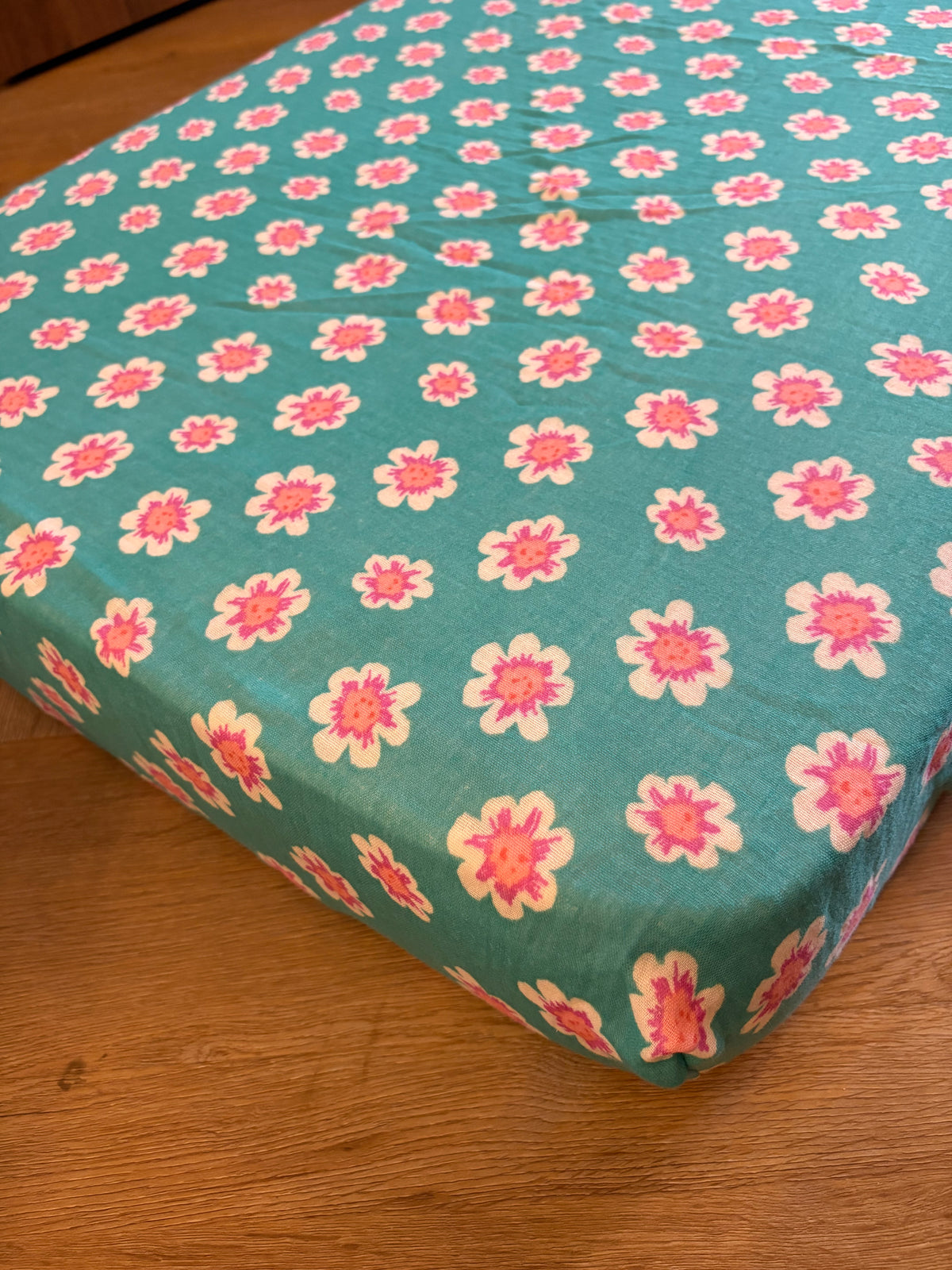 Hoeslaken ledikant 60x120 - hydrofiel - bloemen groen