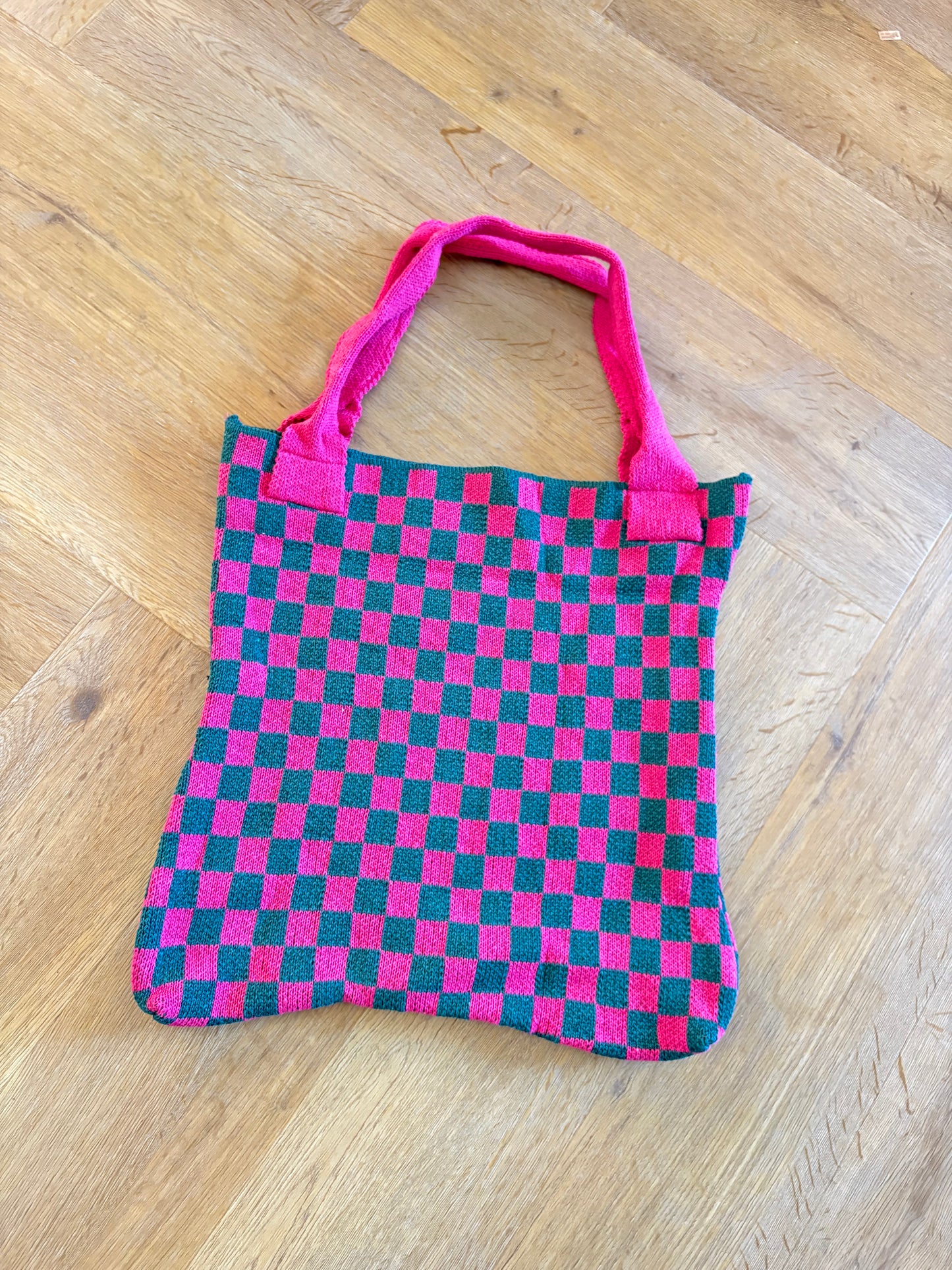 Mom Bag Gebreid Geblokt - Roze & Groen