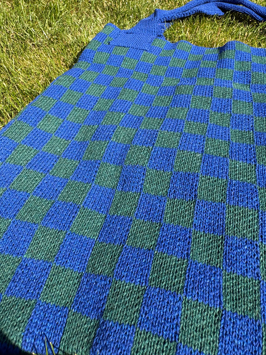 Mom Bag Gebreid Geblokt - Groen & Blauw