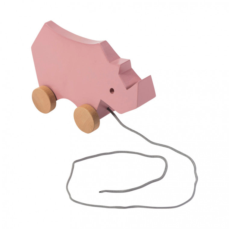 Houten Trekdier - Neushoorn Roze