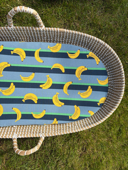Hoeslaken verschoonmand/kinderwagen - bananen - blauw