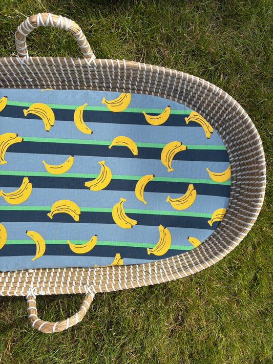 Hoeslaken verschoonmand/kinderwagen - bananen - blauw