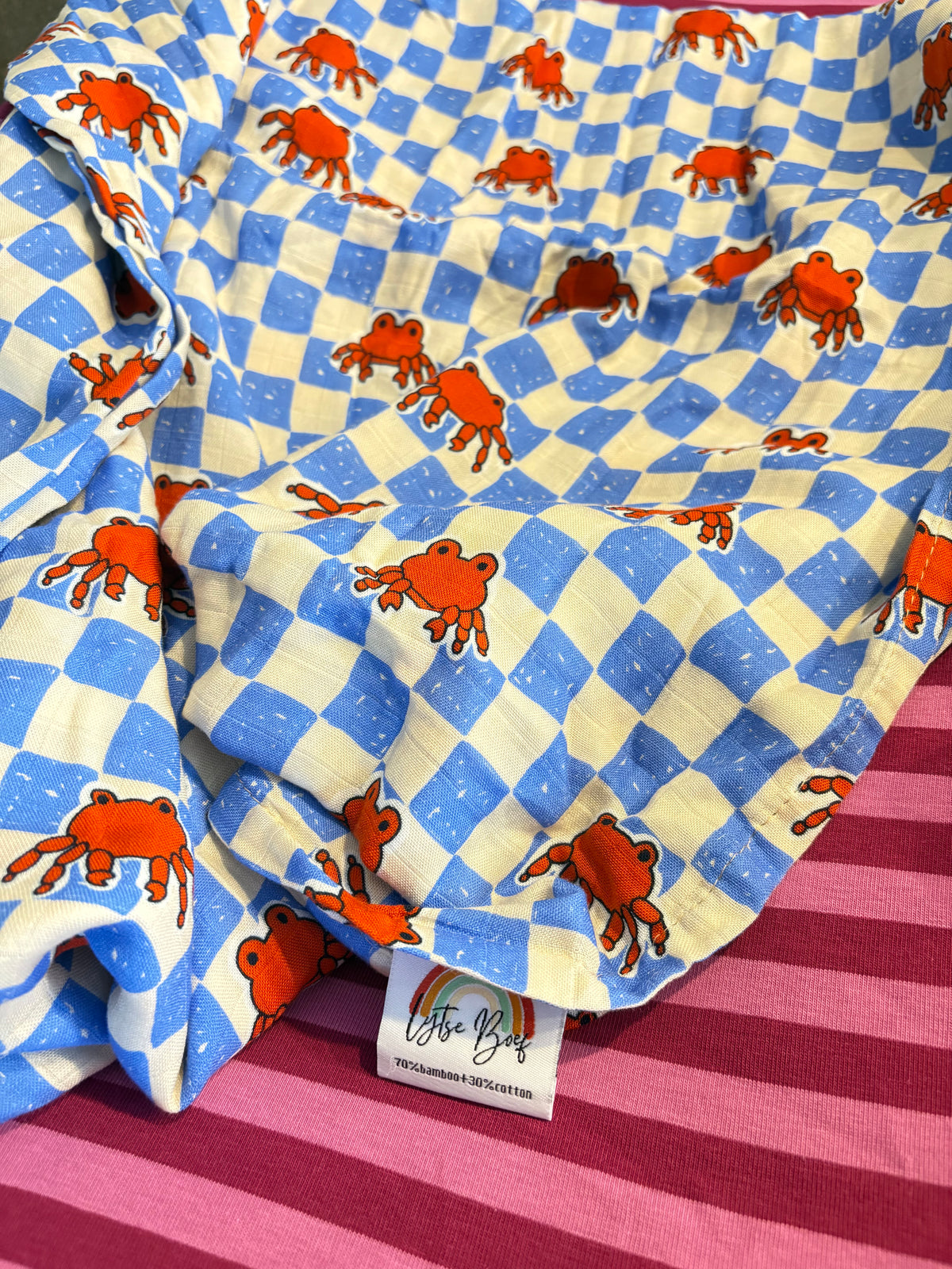 Hydrofiele Multidoek 120x120cm - 70% Bamboe - Blokjes/Krab