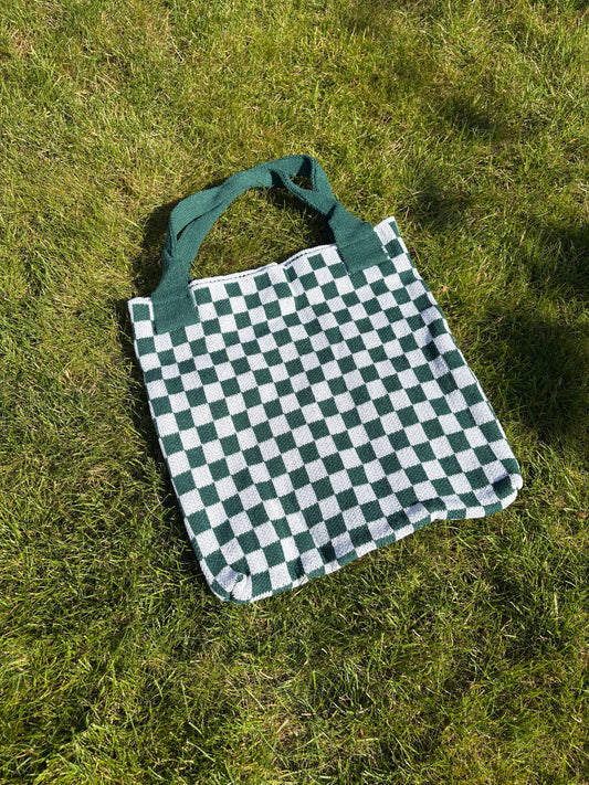 Mom Bag Gebreid Geblokt - Groen & Wit