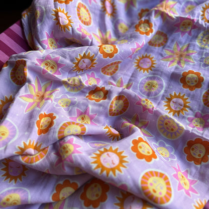Hydrofiele Multidoek 120x120cm - 70% Bamboe - Lila Sun
