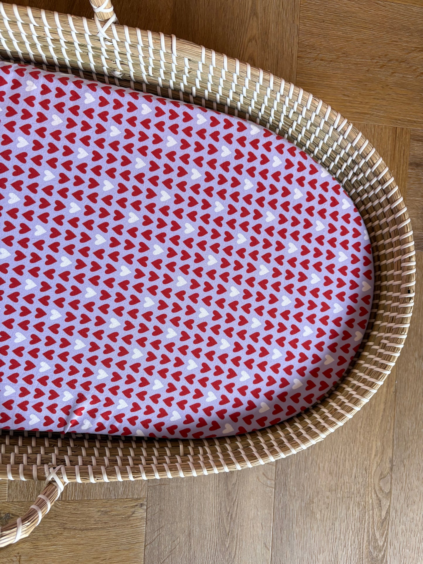 Hoeslaken verschoonmand/kinderwagen - hartjes - lila/rood