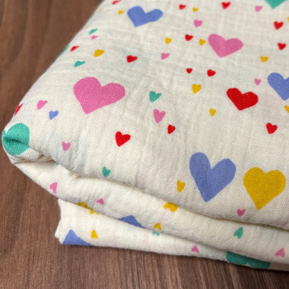 Hydrofiele XL multidoek - swaddle - hartjes - multicolor