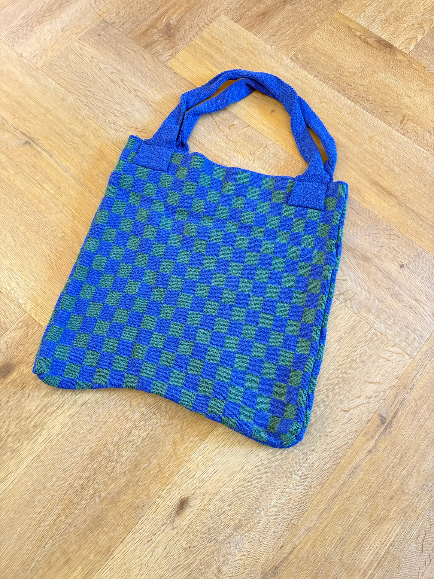 Mom Bag Gebreid Geblokt - Groen & Blauw