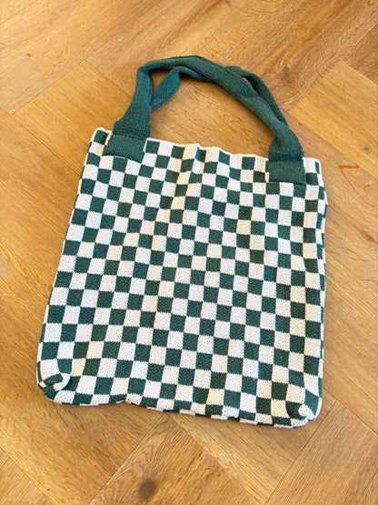 Mom Bag Gebreid Geblokt - Groen & Wit