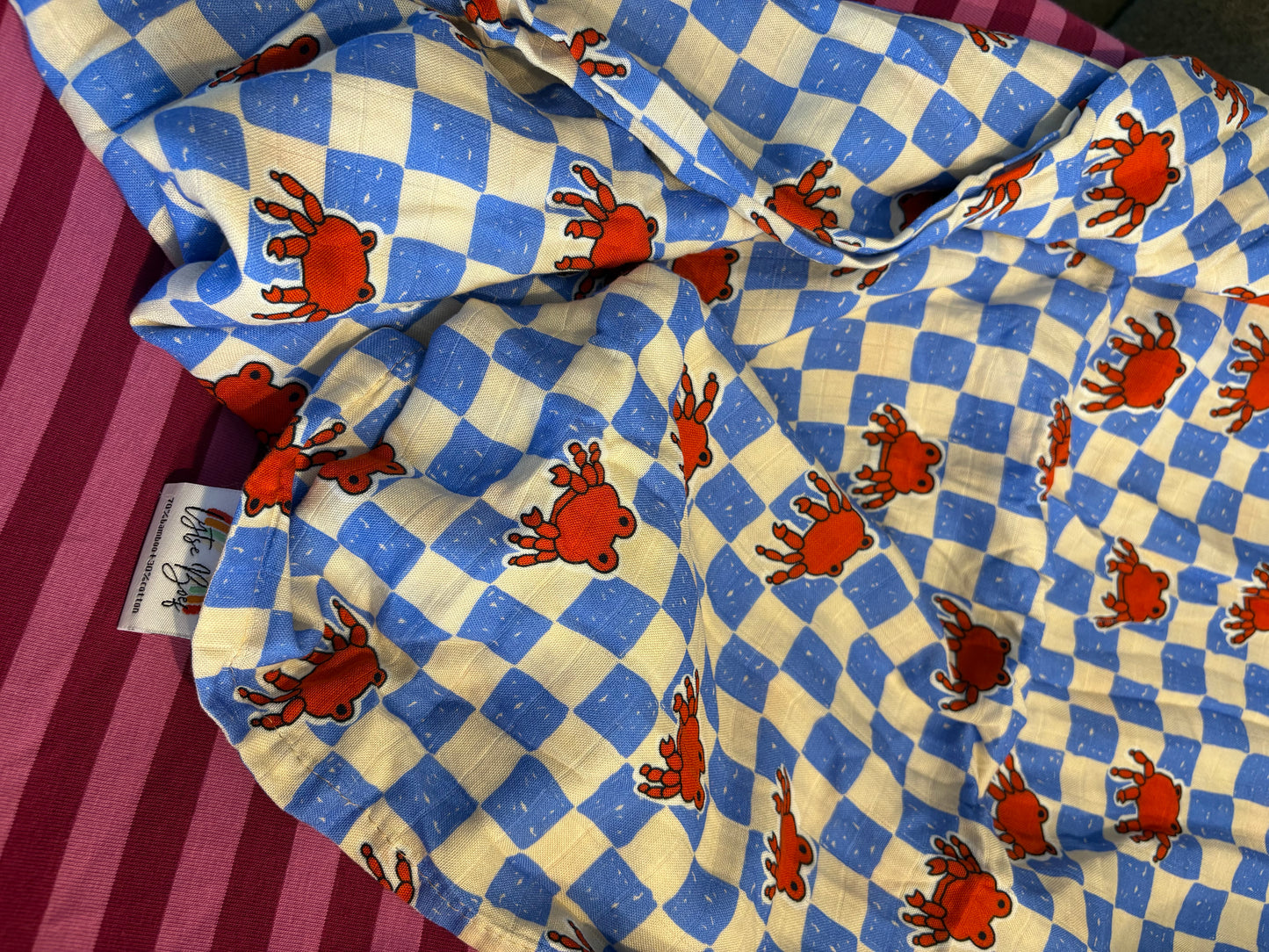 Hydrofiele Multidoek 120x120cm - 70% Bamboe - Blokjes/Krab
