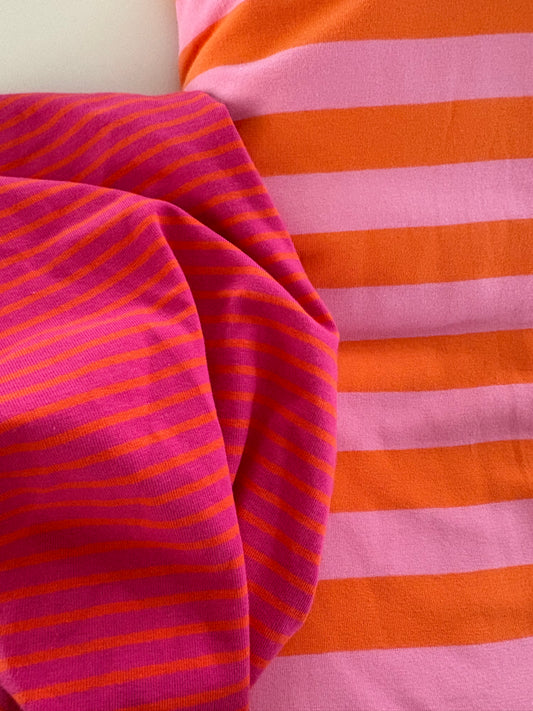 Hoeslaken verschoonmand/kinderwagen - streep - babypink/tangerine