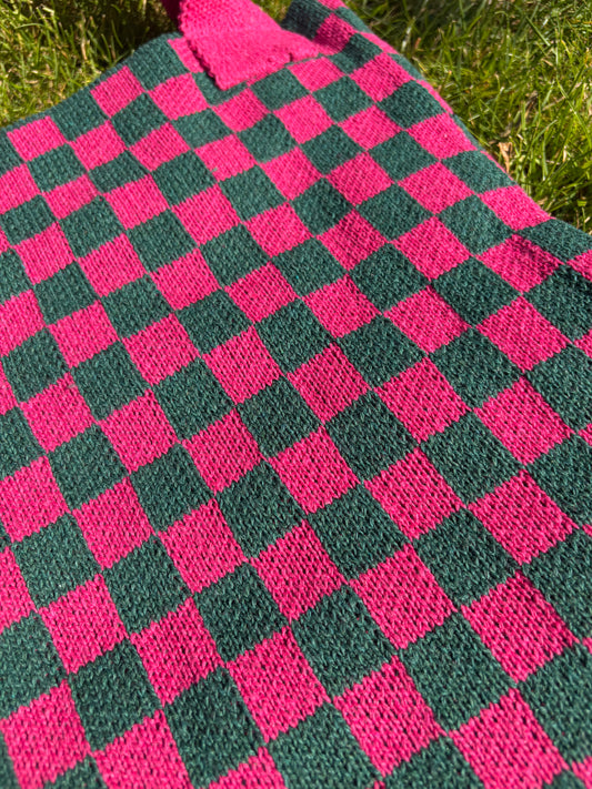 Mom Bag Gebreid Geblokt - Roze & Groen