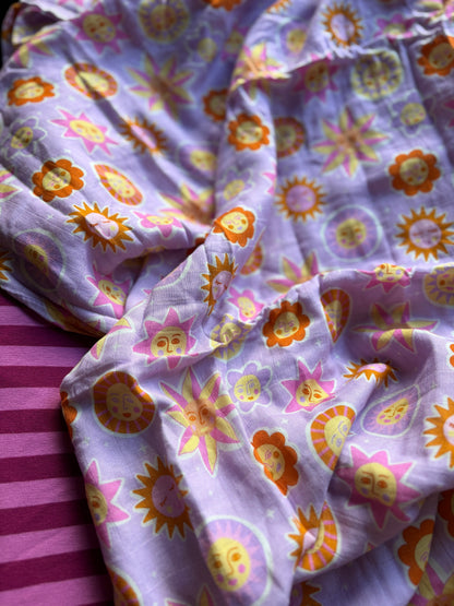 Hydrofiele Multidoek 120x120cm - 70% Bamboe - Lila Sun