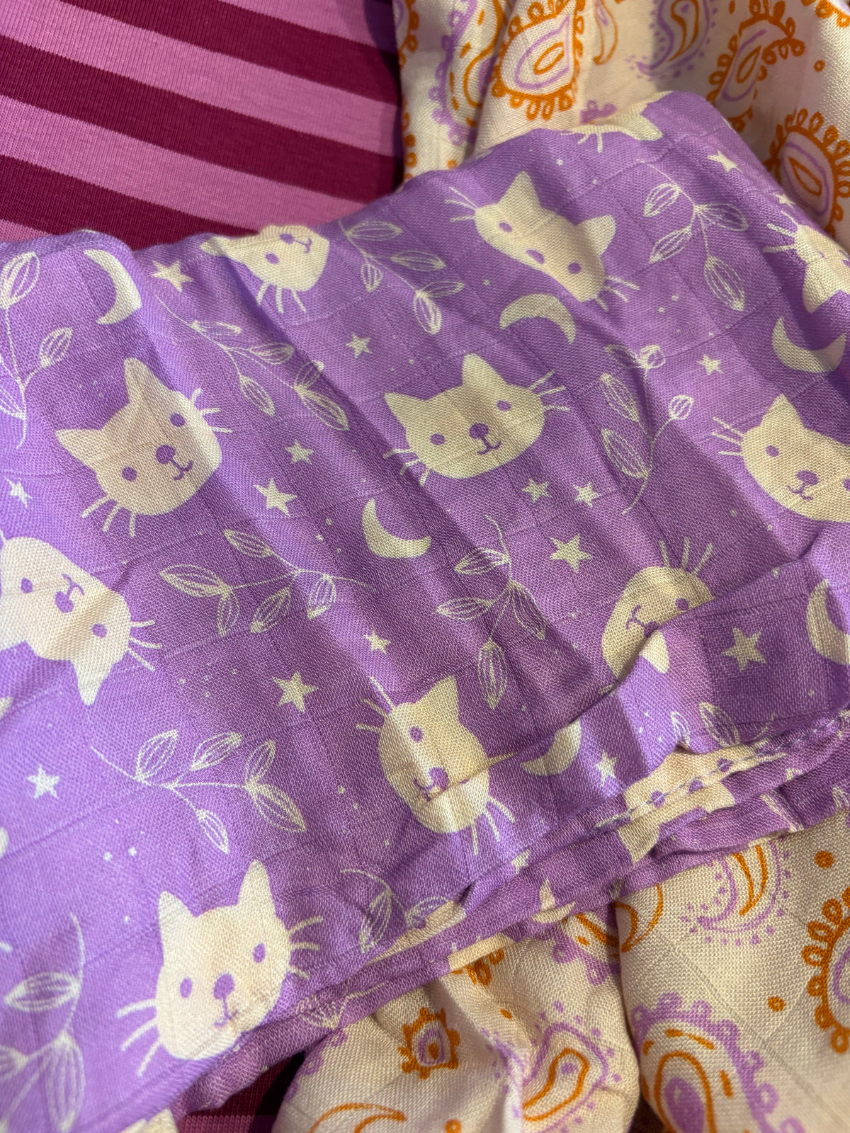 Duopak Hydrofiele Multidoeken 60x60cm- 70% Bamboe - Poes/Paisley