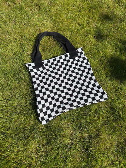 Mom Bag Gebreid Geblokt - Zwart & Wit