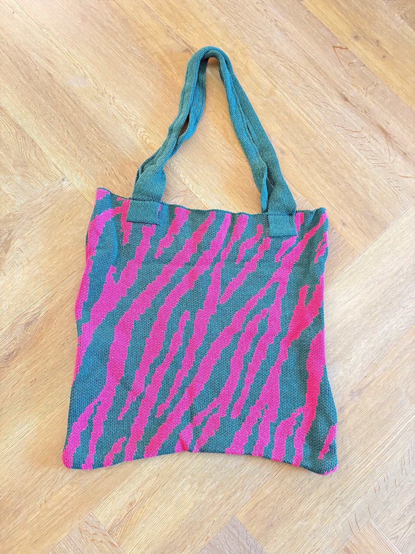 Mom Bag XL Gebreid Zebra - Donkergroen & Roze