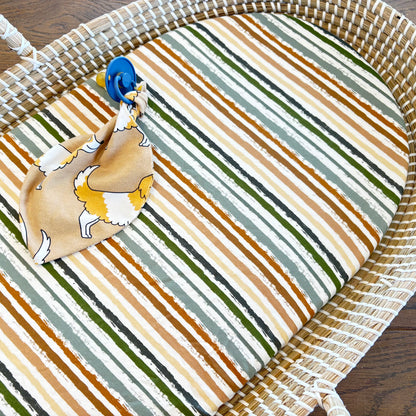 Hoeslaken verschoonmand/kinderwagen - Streepjes groen/camel