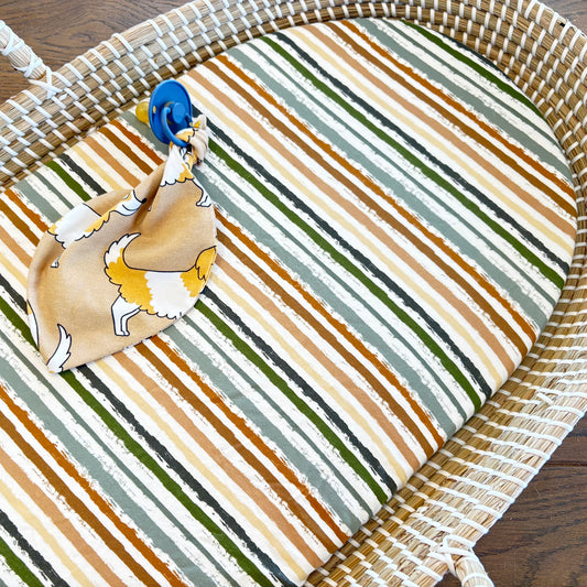 Hoeslaken verschoonmand/kinderwagen - Streepjes groen/camel