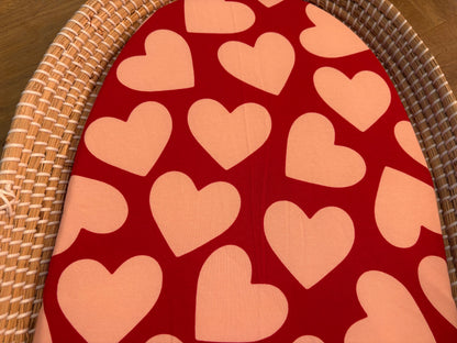 Hoeslaken verschoonmand/kinderwagen - Rood/Roze hart