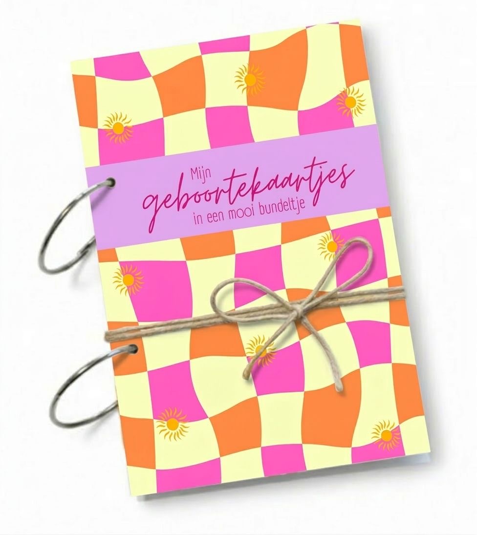 Bewaarbundel geboortekaartjes A5 - Blokjes roze