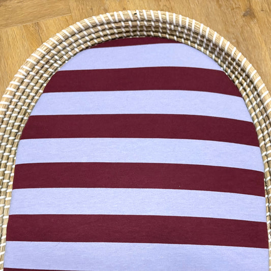 Hoeslaken verschoonmand/kinderwagen - strepen - aubergine/blauw