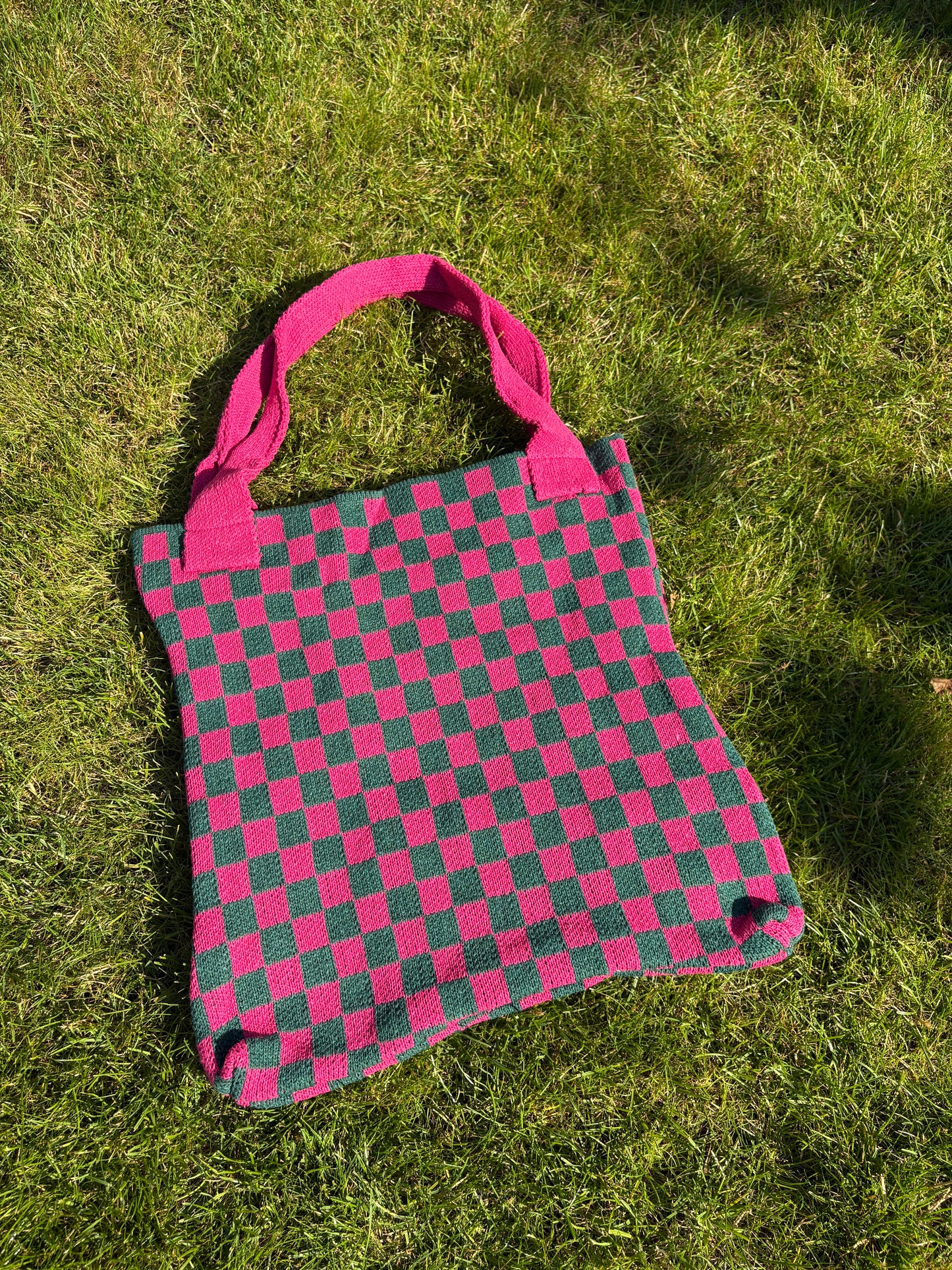 Mom Bag Gebreid Geblokt - Roze & Groen