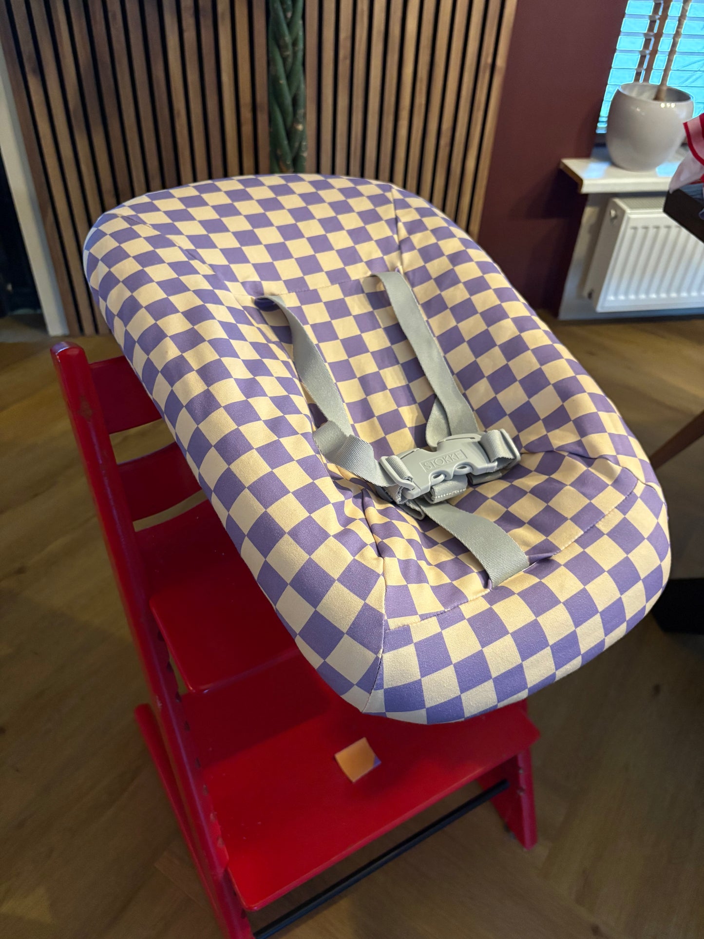 Stokke newbornset hoes - blokjes paars/botergeel