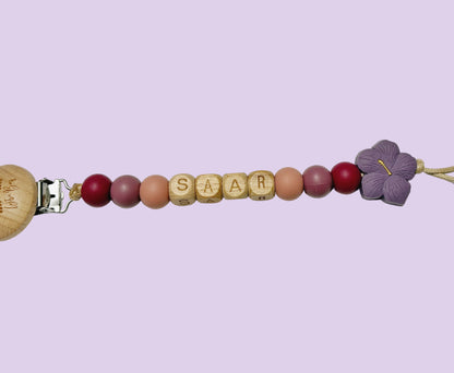 Speenkoord met naam - Saar - Mauve/Fuchsia