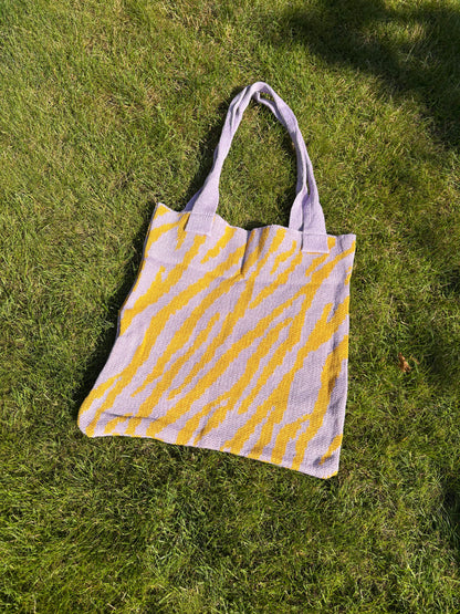 Mom Bag XL Gebreid Zebra - Lila & Okergeel