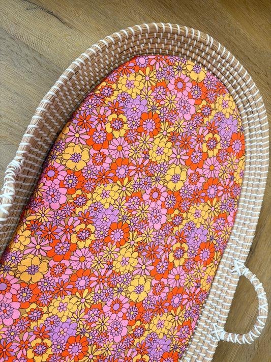 Hoeslaken verschoonmand/kinderwagen - bloem - paars/rood