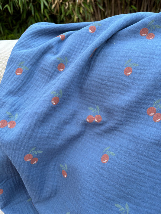 Hydrofiele XL multidoek - swaddle - blauw - kersen