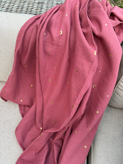 Hydrofiele XL multidoek - swaddle - bordeaux - sterren en maan