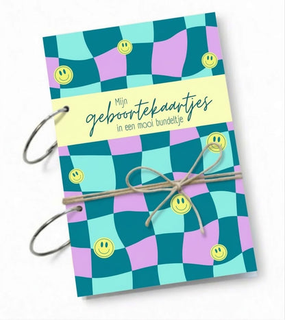 Bewaarbundel geboortekaartjes A5 - Blokjes turquoise