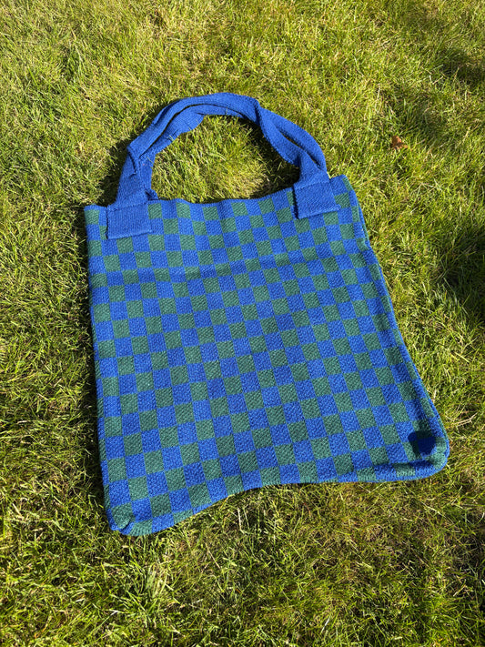 Mom Bag Gebreid Geblokt - Groen & Blauw