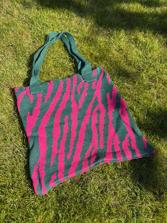 Mom Bag XL Gebreid Zebra - Donkergroen & Roze