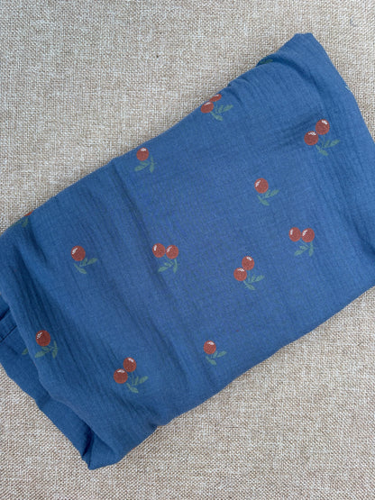 Hydrofiele XL multidoek - swaddle - blauw - kersen