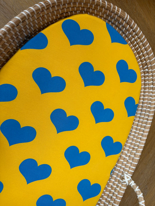 Hoeslaken verschoonmand/kinderwagen - harten - geel/blauw