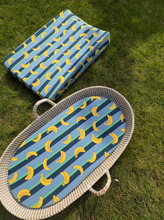 Hoeslaken verschoonmand/kinderwagen - bananen - blauw