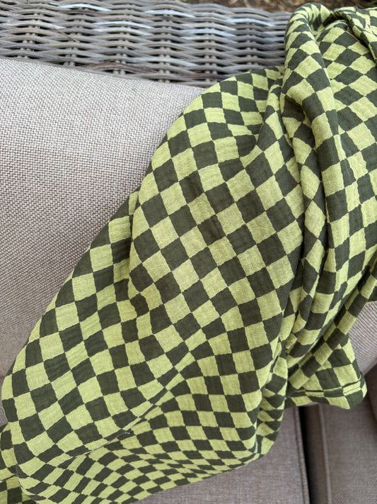 Hydrofiele XL multidoek - swaddle - groen - blokjes