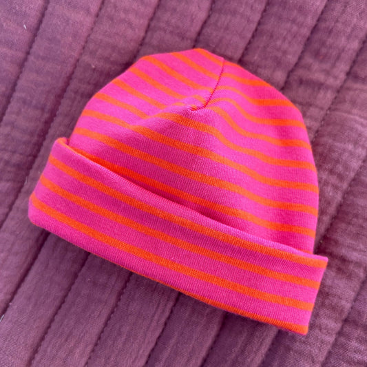 Newborn mutsje - Strepen - Roze / Oranje