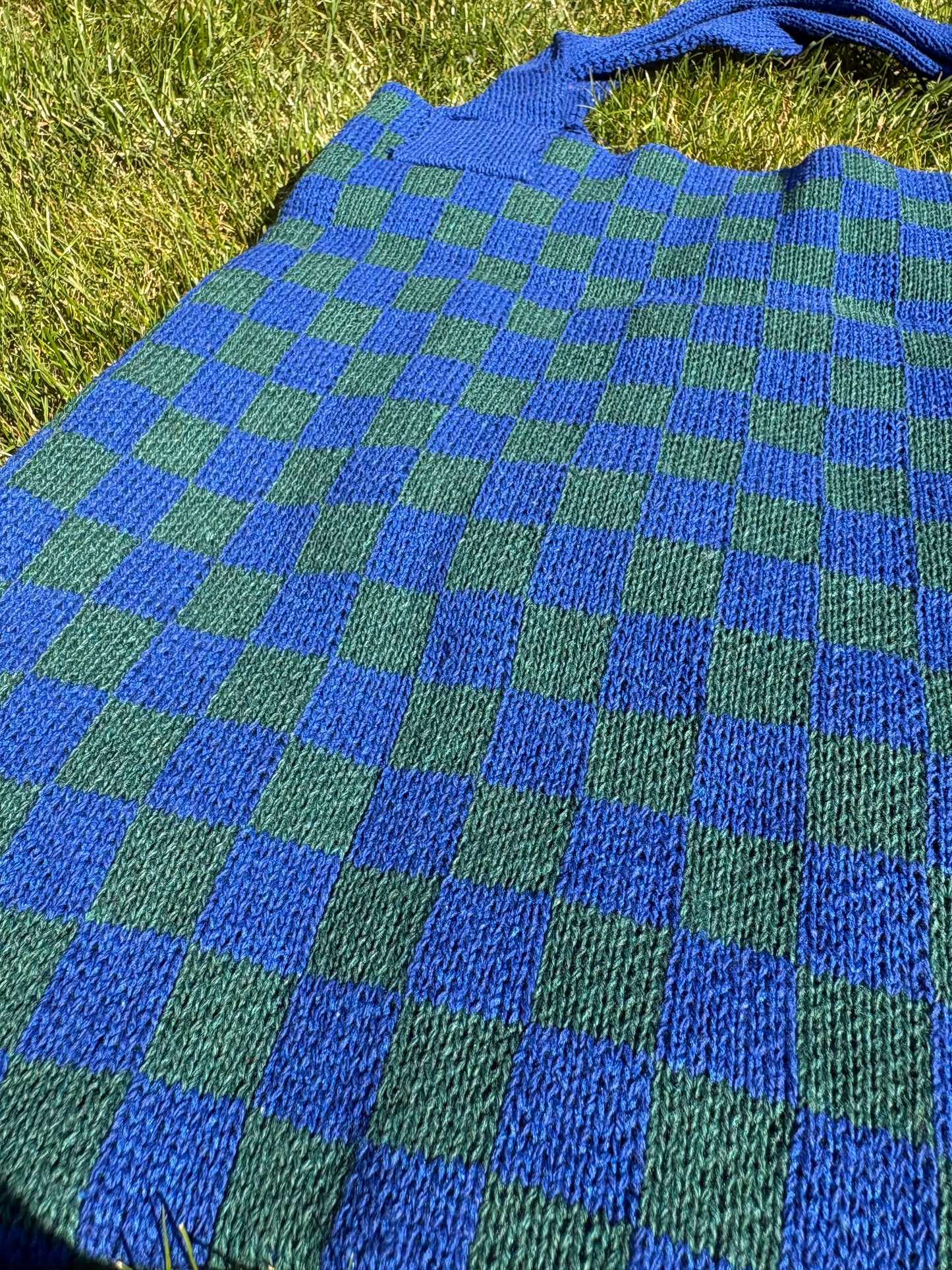 Mom Bag Gebreid Geblokt - Groen & Blauw