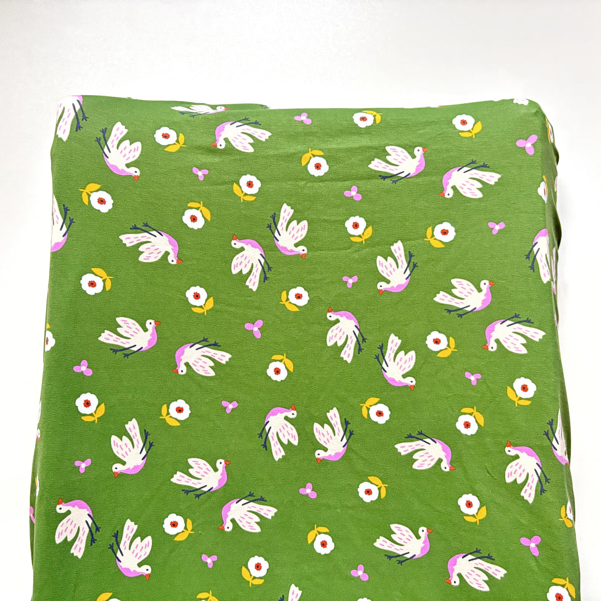 Aankleedkussenhoes - vogels - roze/groen