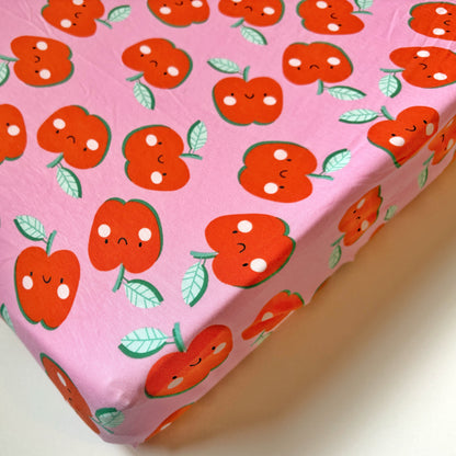 Aankleedkussenhoes - appels - roze/rood