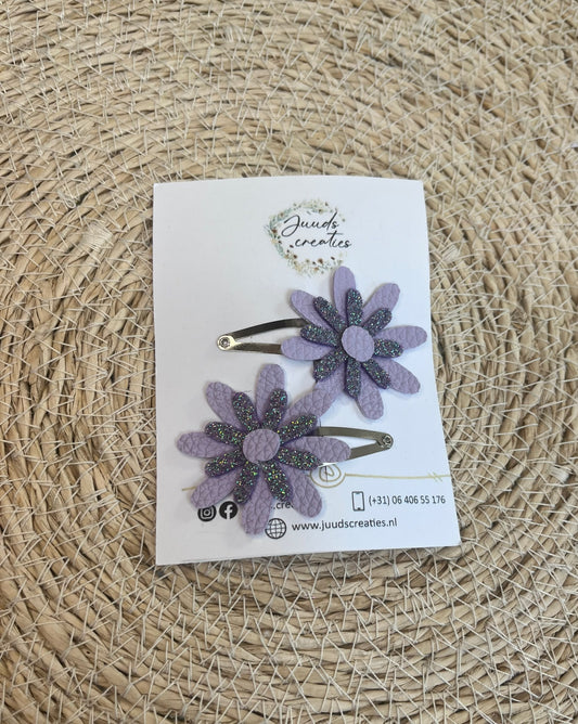 Haarclipjes - set van 2 - Paarse bloemen