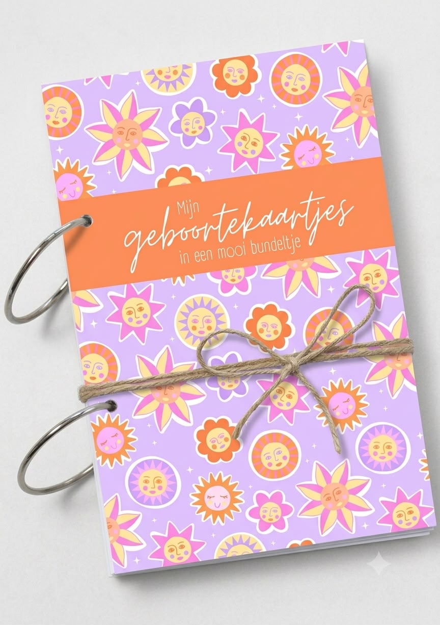 Bewaarbundel geboortekaartjes A5 - Lila zon